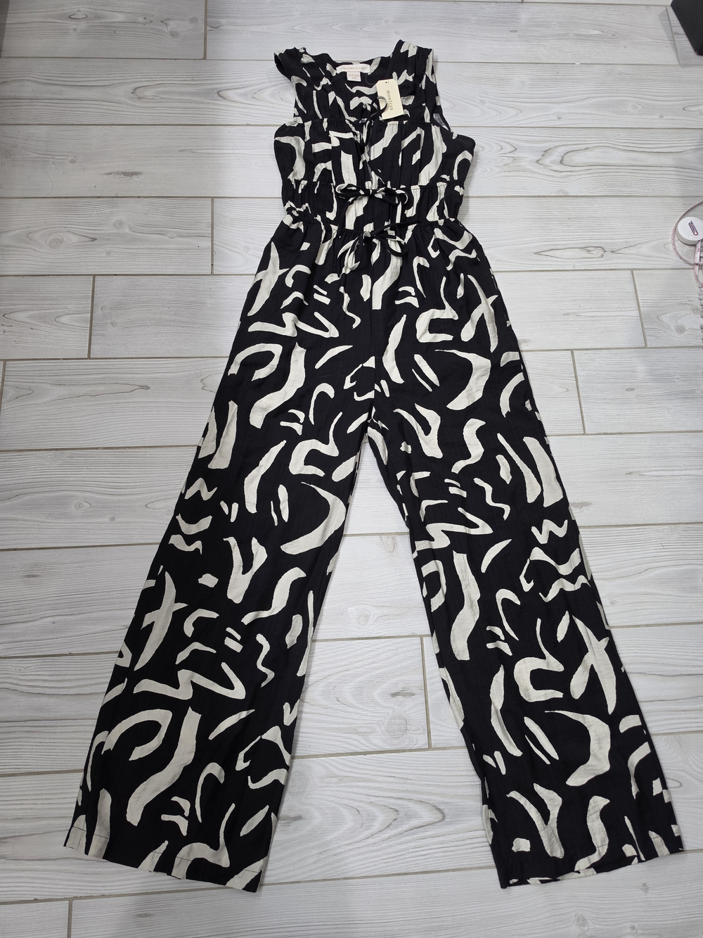 Monteau Black & White Abstract Print Wide-Leg Jumpsuit